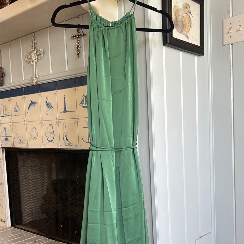 H&M Green Tie Front Slip Dress